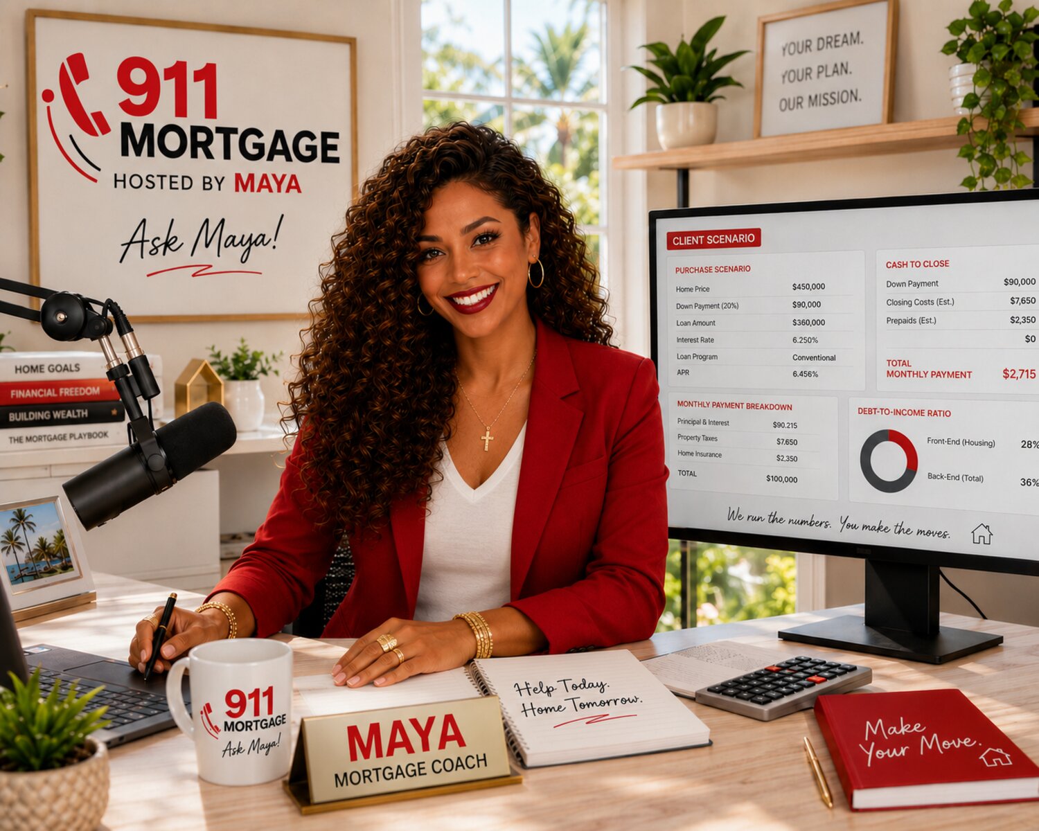 Maya, your 911 Mortgage & real estate coach, working at her desk